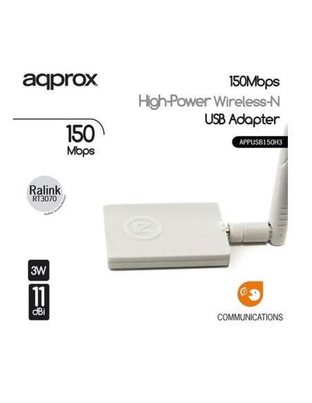ANTENA ADAPTADOR 150BPS APPROX  USB 11DB WHITE PN: APPUSB150H3 EAN: 8435099512837