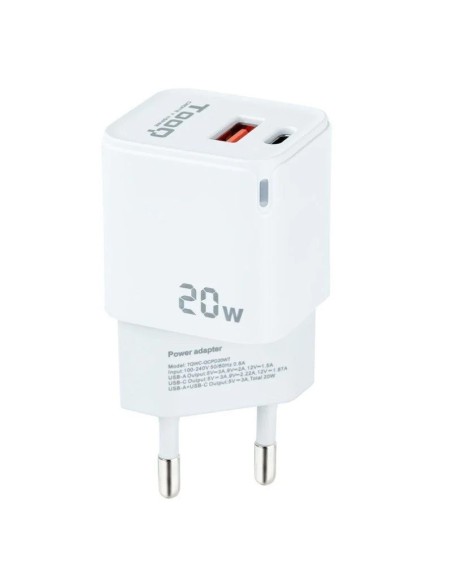 CARGADOR  5V ENCHUFE 2 X USB   TYPE C, USB, 20W BLANCO PN: TQWC-QCPD20WT EAN: 8433281012547