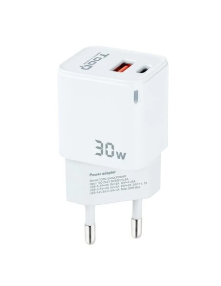 CARGADOR  5V ENCHUFE 2 X USB,  TYPE C, USB, 30W BLANCO PN: TQWC-GANQCPD30WT EAN: 8433281012561
