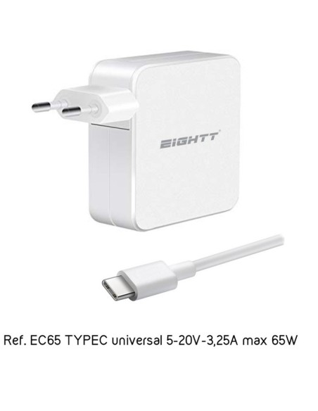 ALIMENTADOR PORT.  65W EIGHTT  ASUS, APPLE, ACER ... TYPE-C PN: EC65 EAN: 8425402170960