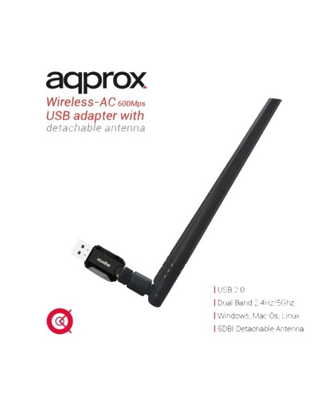ANTENA 20DBM USB  600MPBS APPR OX DESMONTABLE AC PN: APPUSB600DA EAN: 8435099522539