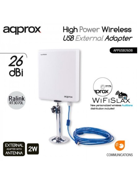 WIRELESS USB CON ANTENA EXTERN A DIRECCIONAL , BLANCO PN: APPUSB26DB EAN: 8435099517900