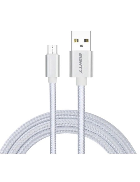 CABLE USB 2.0  1 M A MICRO USB  CARGA TRENZADO PLATA PN: ECM-1S EAN: 8425402170885