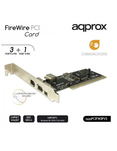 TARJ. 3 PTOS FIREWIRE PCI APPR OX IEEE 1394 PN: APPPCIFW3PV3 EAN: 8435099517597