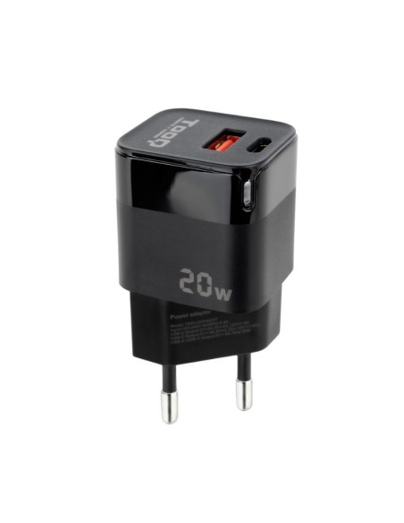 CARGADOR  5V ENCHUFE 2 X USB   TYPE C, USB, 20W NEGRO PN: TQWC-QCPD20 EAN: 8433281014077